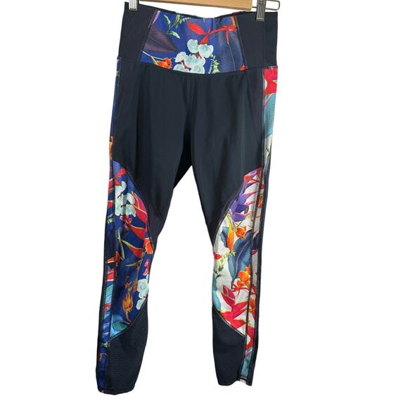 Athleta Tropical Precision Womens S Leggings Navy Floral Sheer Mesh Workout - Picture 2 of 11